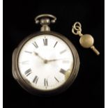 A silver pair cased verge watch signed Peter Homan, London, no. 9163, white enamel dial (damaged),