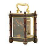 λ Drocourt. A rare miniature tortoiseshell carriage timepiece, backplate stamped Drocourt, no.