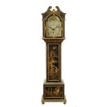 Warren Telechron. A rare electric miniature Japanned longcase clock, the 4 inch engraved silvered