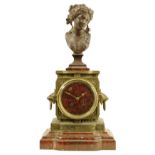 A French bronze and red marble mantel clock, striking movement by Japy Freres stamped Charpentier