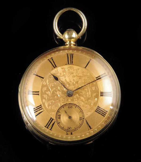 An 18ct gold lever watch, full plate movement signed Moon, London, no. 477, florally engraved gilt