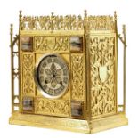 An unusual Arts and Crafts mantel clock, the two-train French drum movement stamped GV no. 456,