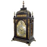 A quarter chiming ebonised mantel clock, the 8 inch brass dial signed Ellicott, London on the