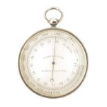 A silver pocket aneroid barometer, silvered dial signed Cooke & Kelrey, London & Calcutta,