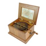 An 8.25 inch walnut cased symphonion disc musical box, the centre drive movement with twin combs,