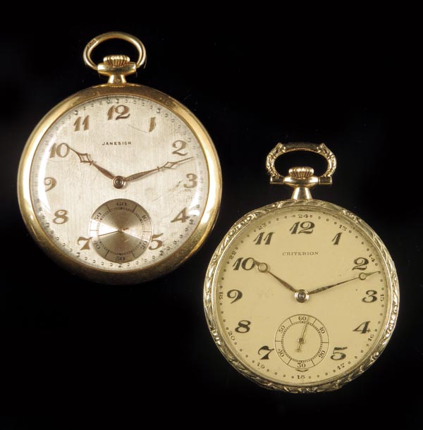 A Swiss 14k gold dress watch, keyless lever unsigned damascened nickel movement jewelled to the