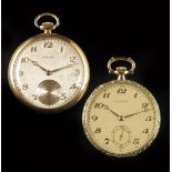 A Swiss 14k gold dress watch, keyless lever unsigned damascened nickel movement jewelled to the