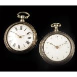 A silver pair cased verge watch, signed Chas. Gregson, London, no. 27381, white enamel dial with
