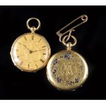 A Swiss 18k gold cylinder watch, signed Mottu, Geneve, the cuvette inscribed Booth, Stephens