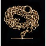 A gold watch chain, of alternate plain and rope twist links.