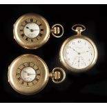 A 9ct gold half hunting cased keyless lever watch, white enamel dial and movement signed C.H.