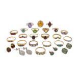 Assorted jewellery, including twenty gold rings set with various stones, a pair of diamond-set