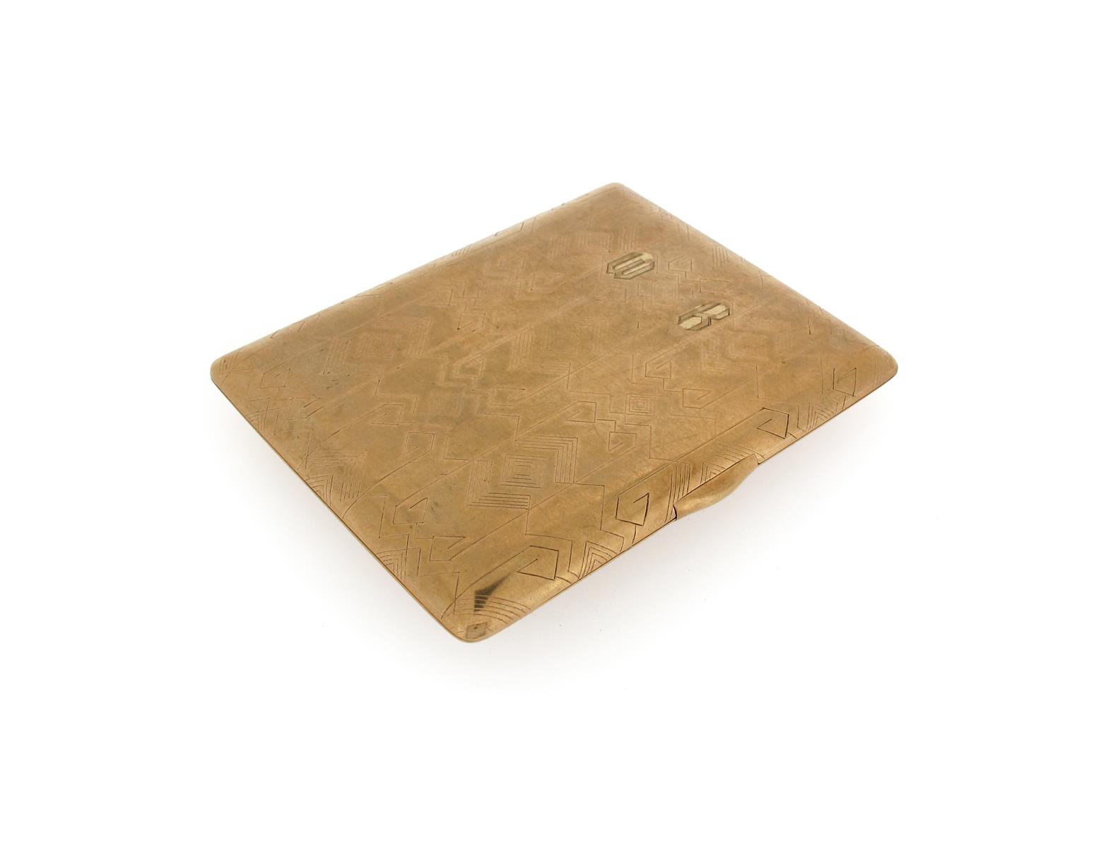 A 9ct gold rectangular cigarette case, engraved with geometric pattern overall and initials WK, - Image 3 of 3