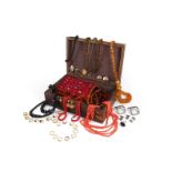 A jewellery box containing a large quantity of jewellery, costume jewellery etc, nineteen plain