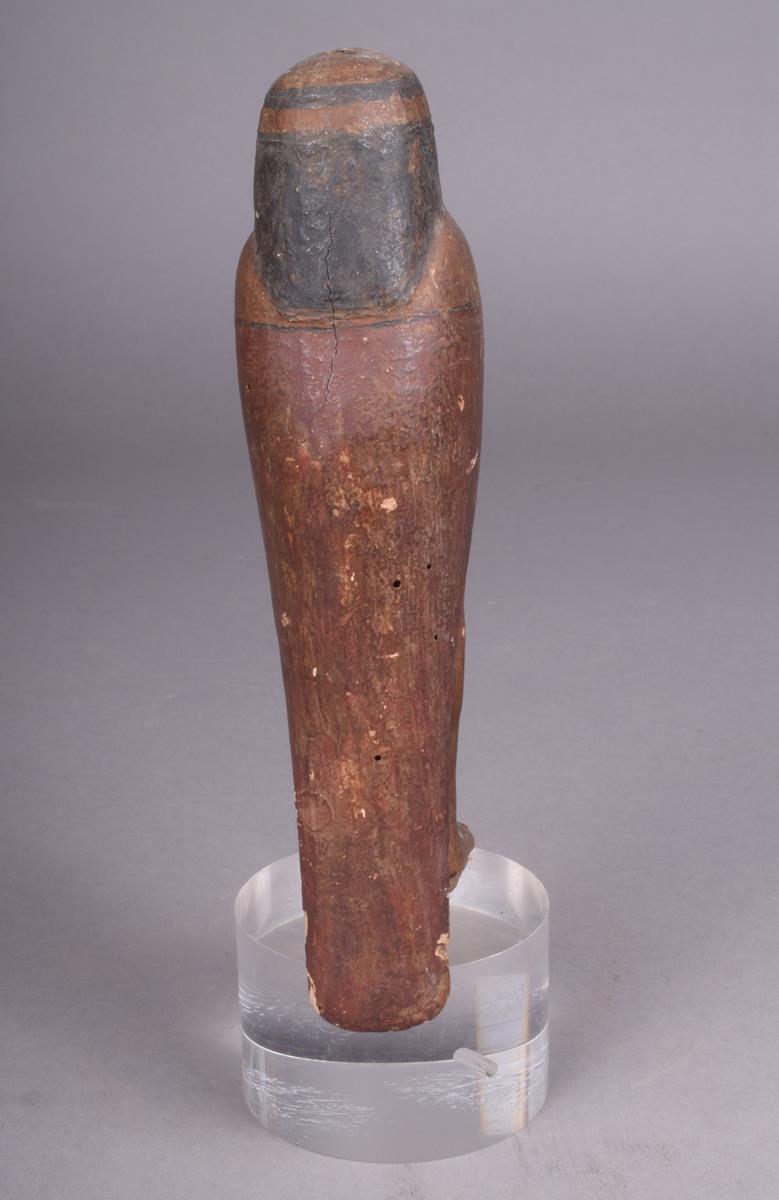 An Egyptian Ba bird, carved wood with gesso and painted, the crown of the head and base, pierced, - Image 4 of 4