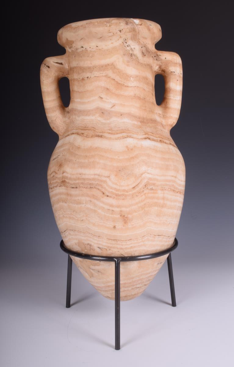 An alabaster amphora, 45cm high, with a stand. (2) - Image 3 of 3