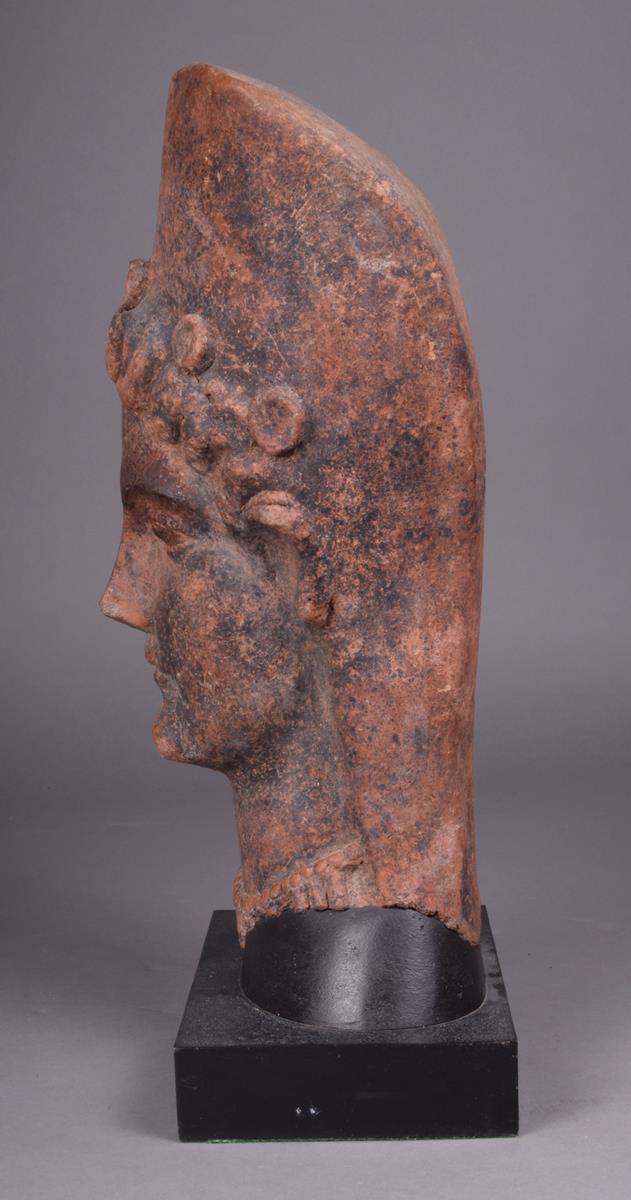 An Etruscan terracotta head of Demeter, with plaited hair and tall diadem with five discs, almond - Image 4 of 4