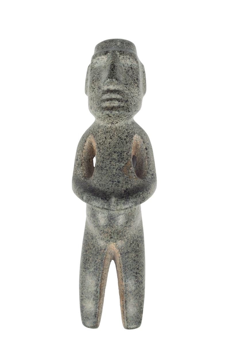 A Mezcala carved greenstone standing figure, 20.5cm high. Provenance Ex English collection,