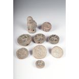 Nine Middle Eastern stone seals, all carved with an animal or insect, one carved as an owl, 5.5cm
