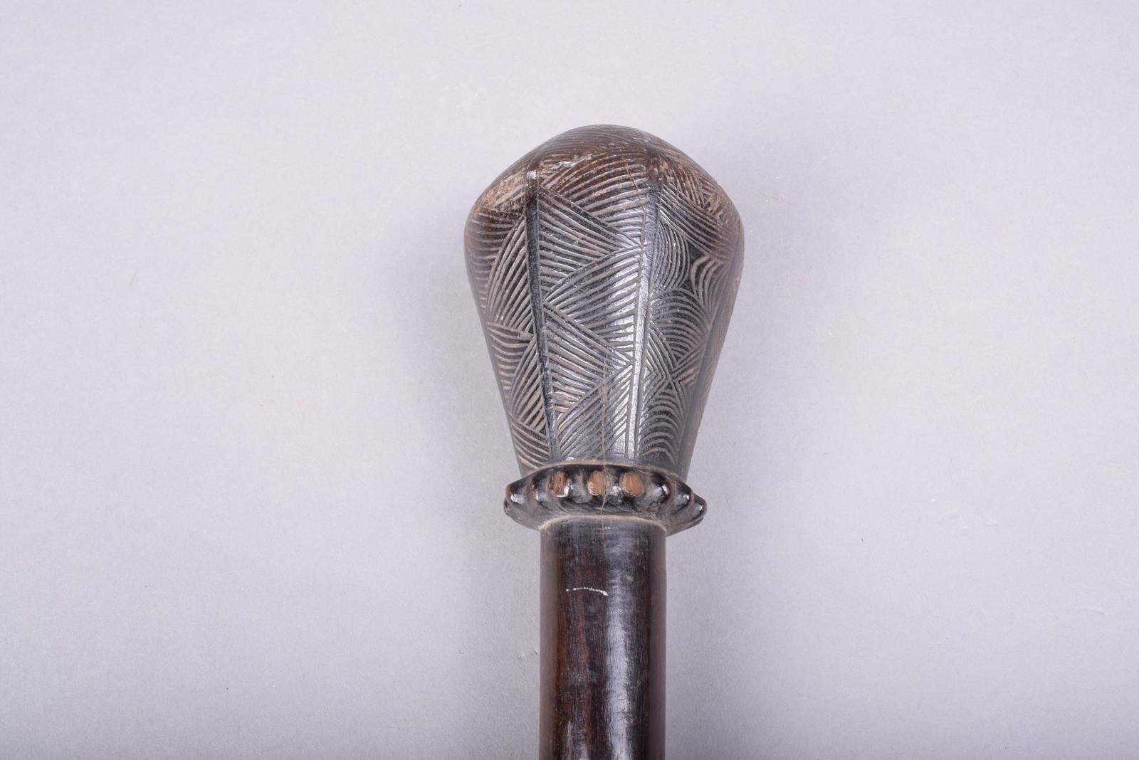 A Chokwe staff, Angola, with a pear shape head with incised band decoration, with a beaded collar, - Image 6 of 6