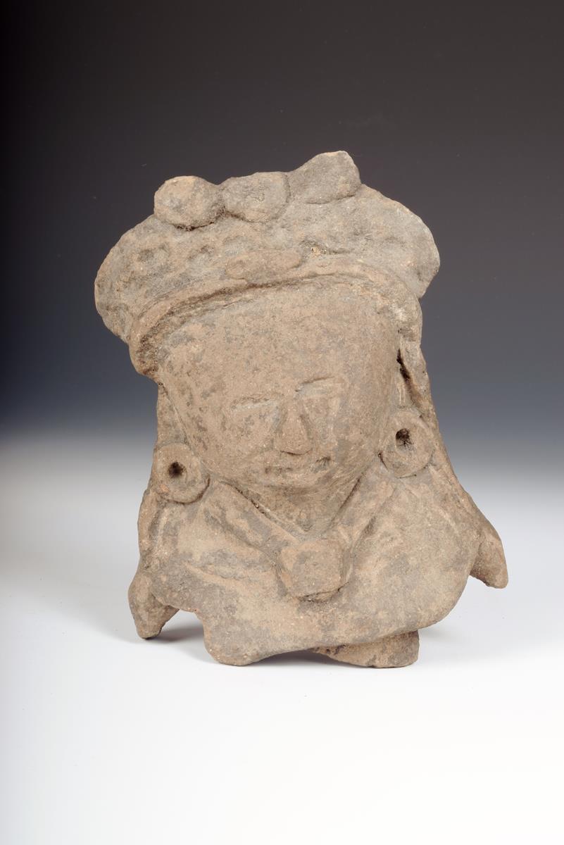 A Costa Rica pottery fragment bust, with hand written label to the reverse Mexican Idol, dug up at