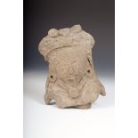 A Costa Rica pottery fragment bust, with hand written label to the reverse Mexican Idol, dug up at