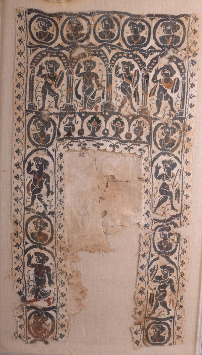 An Egyptian Coptic textile fragment, linen and wool, with classical figures and busts within - Image 2 of 4