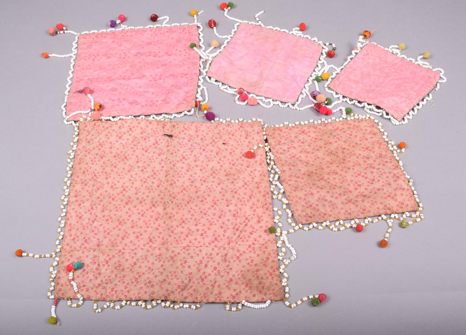 Five Batak needlework wedding pillows, Indonesia, square with floral designs and bead borders, the - Image 3 of 3