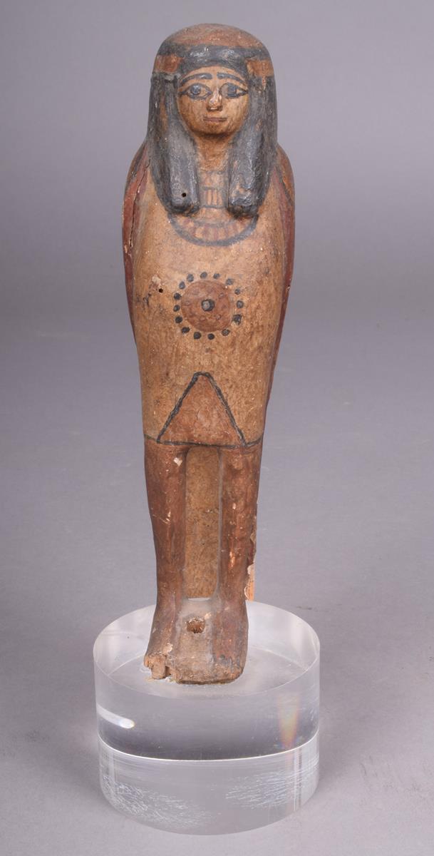 An Egyptian Ba bird, carved wood with gesso and painted, the crown of the head and base, pierced, - Image 3 of 4