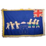 An Asafo flag, Ghana,worked a union jack and six figures and No 2 coy, 114 x 185cm.