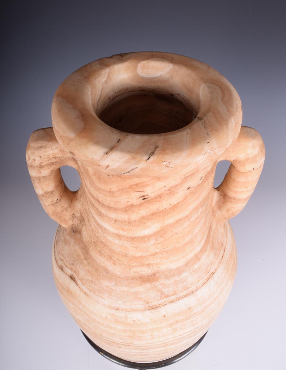 An alabaster amphora, 45cm high, with a stand. (2) - Image 2 of 3