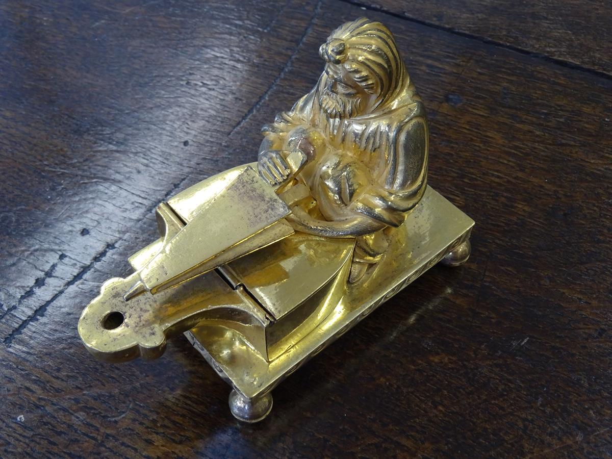 A Regency gilt bronze perfume burner attributed to Vulliamy & Son, modelled with a cloaked bearded - Image 2 of 11