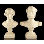 Giovanni Insom (Italian, 1775-1855). Two carved alabaster busts, one of a gentleman in military