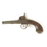 A silver mounted pocket pistol, with a screw off barrel, with proof marks, the lock signed I.