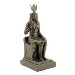 A late 19th century French bronze model of Isis, the Egyptian goddess is seated on a throne, on a