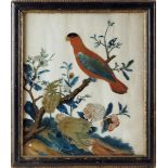 A Chinese reverse glass painting of an exotic bird, perching on a branch, late 18th / early 19th