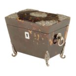 λ An Edwardian tortoiseshell and silver mounted tea caddy, of sarcophagus shape, the interior with a