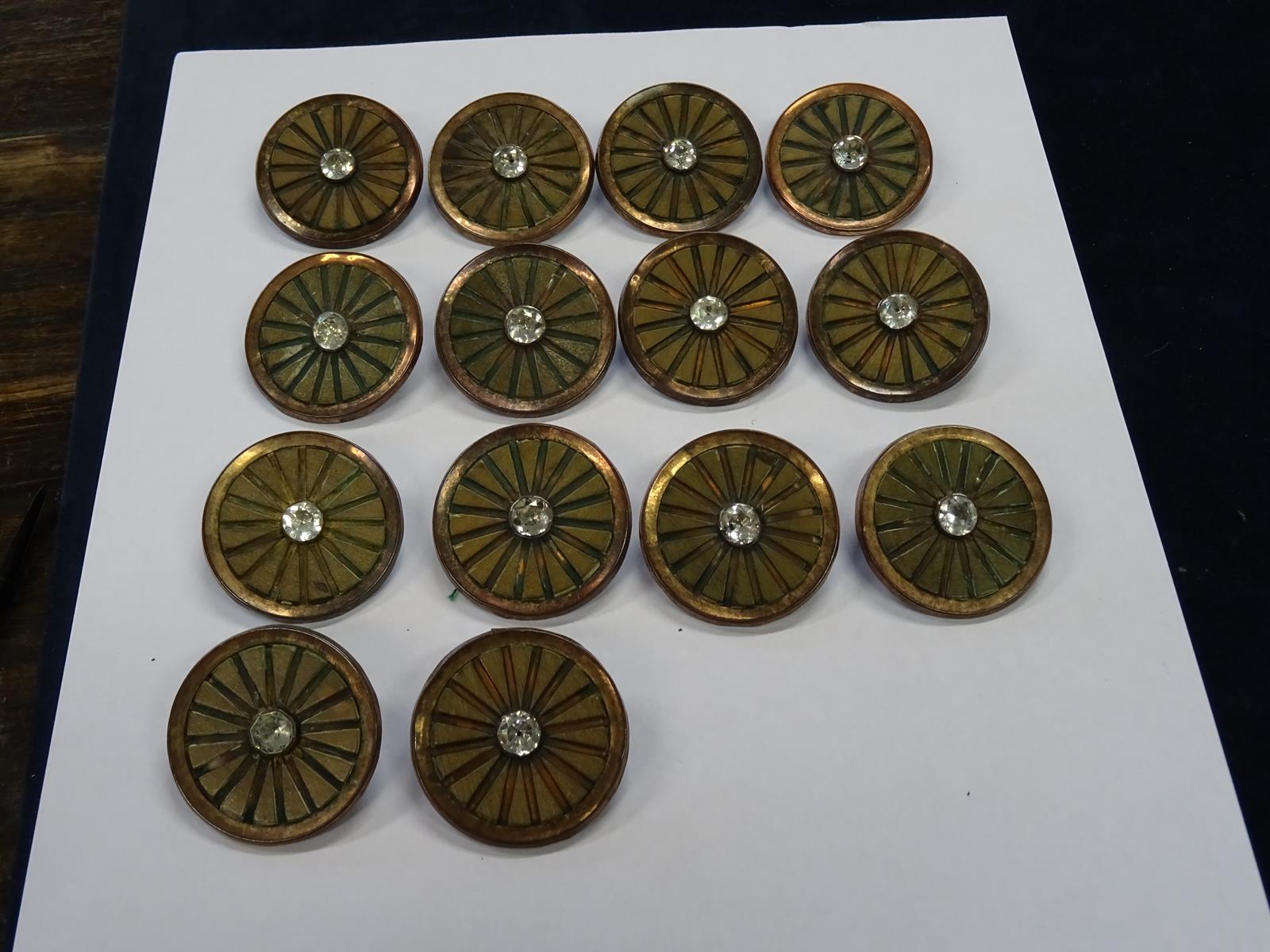 A set of fourteen Louis XVI wood and copper buttons, with a radiating design, the centre with a - Image 2 of 4