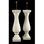 A pair of carved marble balustrade lamps, with brass fittings, 86.7cm high. (2)