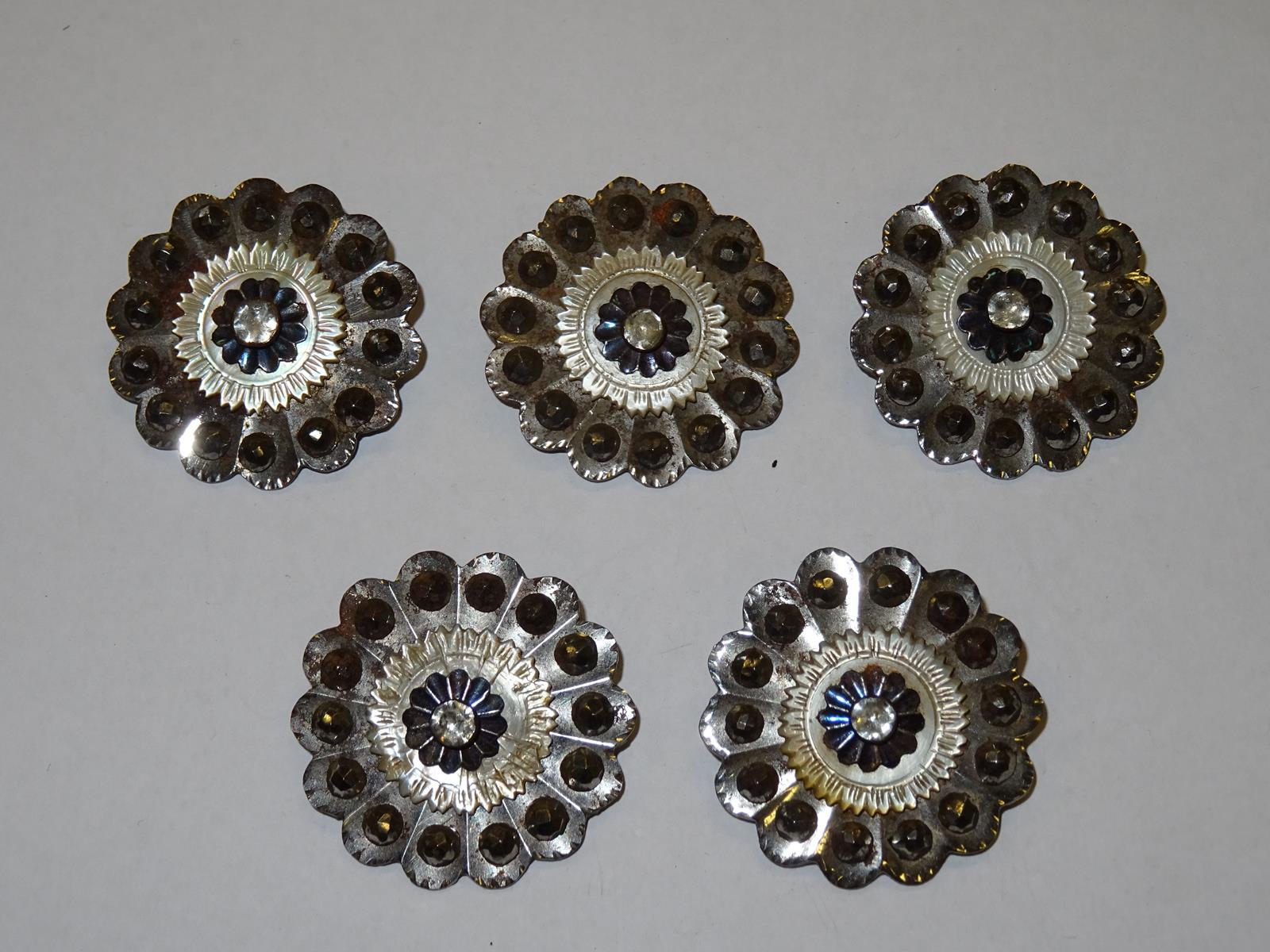 A set of five Louis XVI cut steel and mother of pearl buttons, in the form of a flowerhead, 4cm - Image 2 of 4