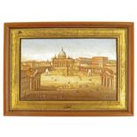 A late 19th century Italian micromosaic plaque of St.Peter's Square, Rome, on a black marble base,