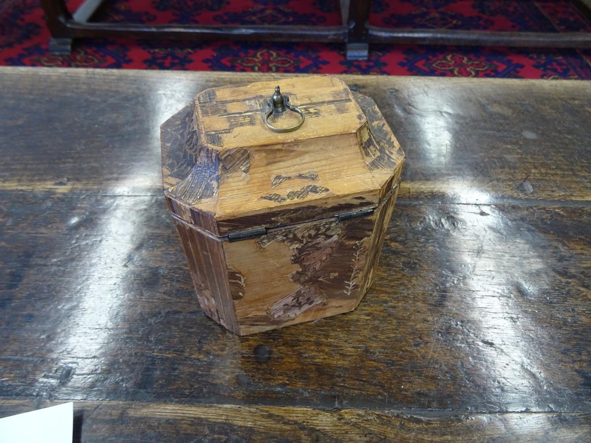 An early 19th century French Prisoner of War straw work tea caddy, the interior with a single lidded - Image 6 of 7