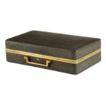 A mid 19th century French black leather and brass toilet box by L. Schmitt & Navarre, the lid with
