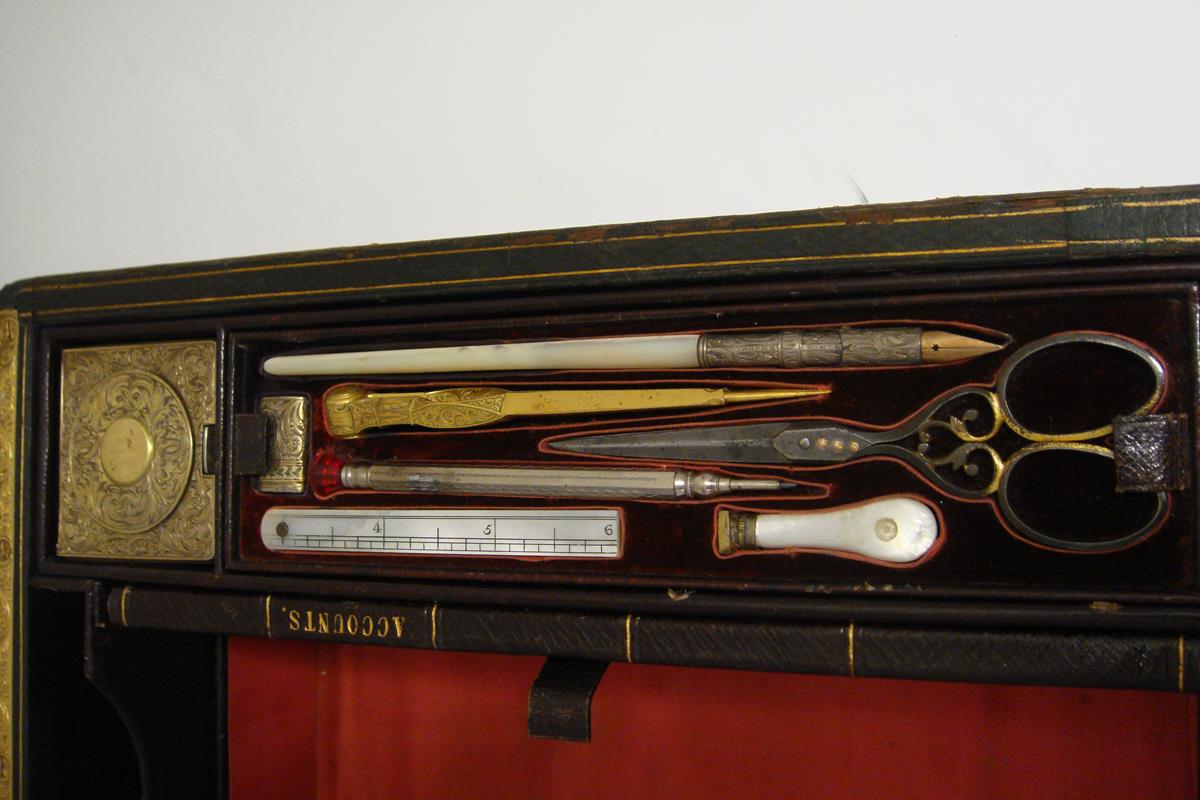 A mid Victorian green leather writing and document box by Asprey, with gilt line decoration, the lid - Image 10 of 17