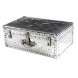 A stainless steel suitcase, 29.5cm high, 75.6cm wide, 45.9cm deep.