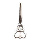A pair of Victorian steel scissors by Thomas Rudd, the handle formed as a crown with a Maltese cross