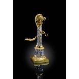 A Restauration ormolu and cut glass watch and ring holder, in the form of a tapering column, the