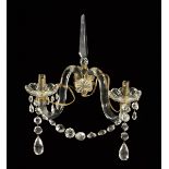 A set of five Victorian glass and gilt brass wall lights, each with scroll arms and foliate drip-