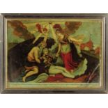 A Regency reverse glass print depicting the death of Admiral Lord Nelson, inscribed 'The Noble