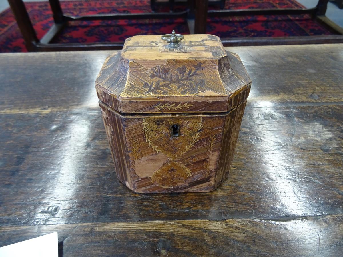 An early 19th century French Prisoner of War straw work tea caddy, the interior with a single lidded - Image 3 of 7